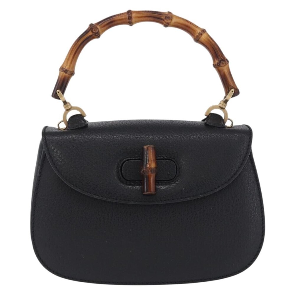 Gucci Vintage Convertible Bamboo Top Handle Leather Small